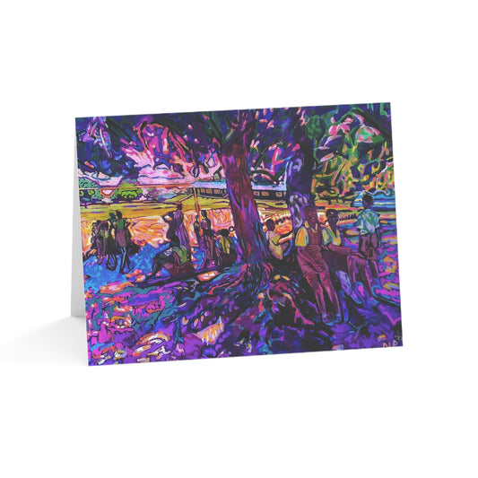 African Greeting Cards - Colorful African Community Scene - Blank Notecard with Original Artwork, Artist note cards (10, 30, and 50pcs)