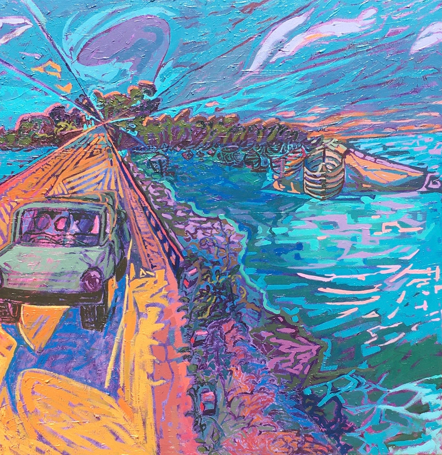 Journey Through the Coastal Road - Original Acrylic Painting of Serene Adventure called "Old Town Bridge II... OF THE Living"